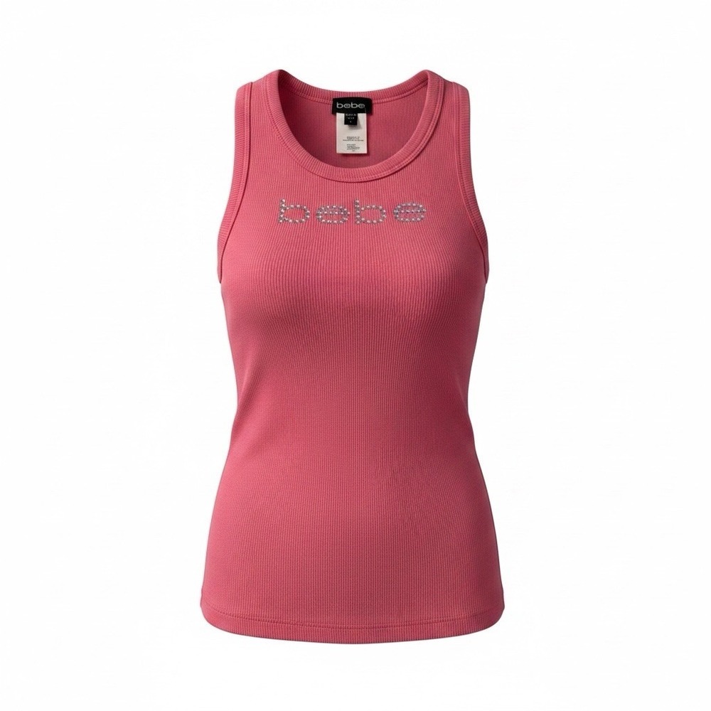 Bebe Tank Tops 2 Pack Womens Size Large Pink Blue Rhinestone Logo Y2K Scoop Neck